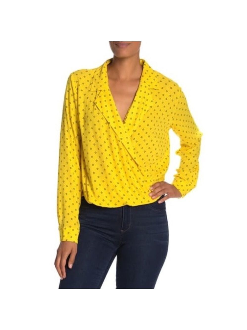 Free Press Notch Collar Surplice Long Sleeve Top